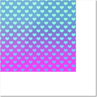 Gradient Pink Purple Blue Hearts Pattern Posters and Art